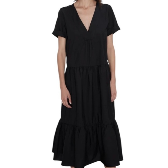 Zara Dresses & Skirts - Zara Black Midi Dress with Ruffled Hem XL